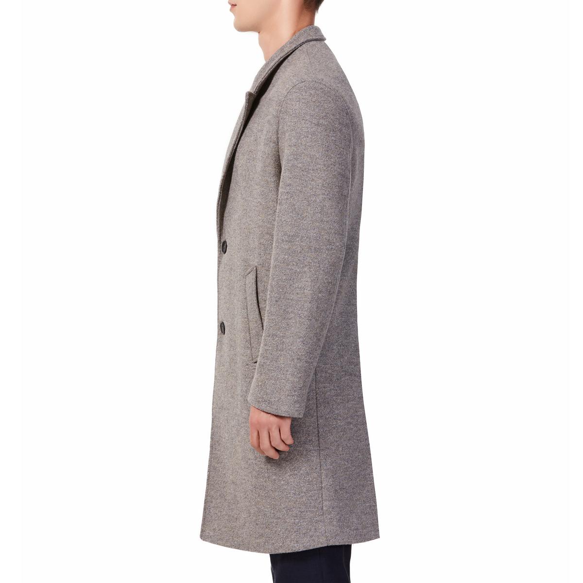 ÊMen's Long Sleeve Beige Overcoat 2 Button Closure Peaked Lapel in