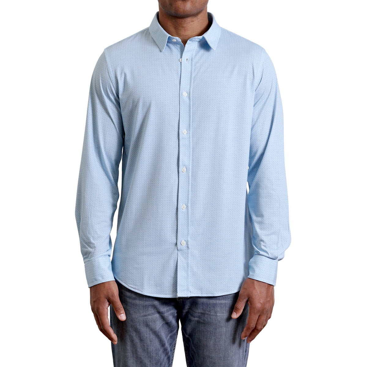 Men's Long Sleeve Light Blue With Small Dot Pattern Button