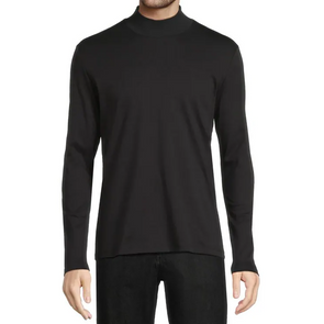 Men's charcoal cotton jersey knit mock neck long sleeve shirt - front view