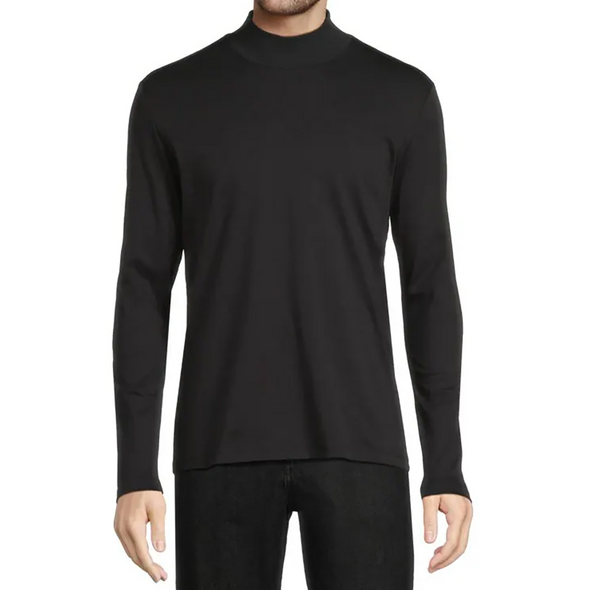 Men's charcoal cotton jersey knit mock neck long sleeve shirt - front view