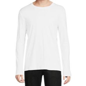 Men's WHITE cotton jersey knit pullover long sleeve crew neck shirt - front view