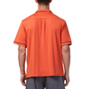 Men's Short sleeve orange camp shirt in a relaxed fit with a chest pocket made from knit fabric on a model - back view