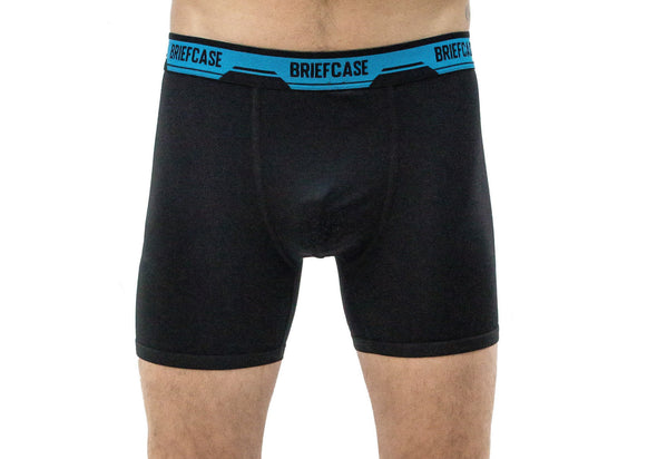 BRIEFCASE MEN'S SINGLE BOXER BRIEFS WITH INTERNAL POUCH - BLACK