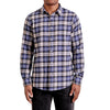 Men's green and off-white plaid cotton button up shirt long sleeve on a black model - front view