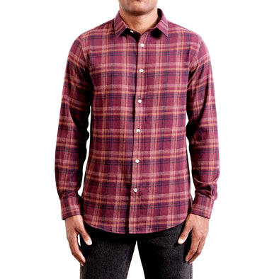 Men's Long Sleeve Maroon Plaid Button Up Shirt In 100% Cotton Flannel – Hyden Yoo Men's Long Sleeve Maroon Plaid Button Up Shirt In 100% Cotton Flannel – Hyden Yoo