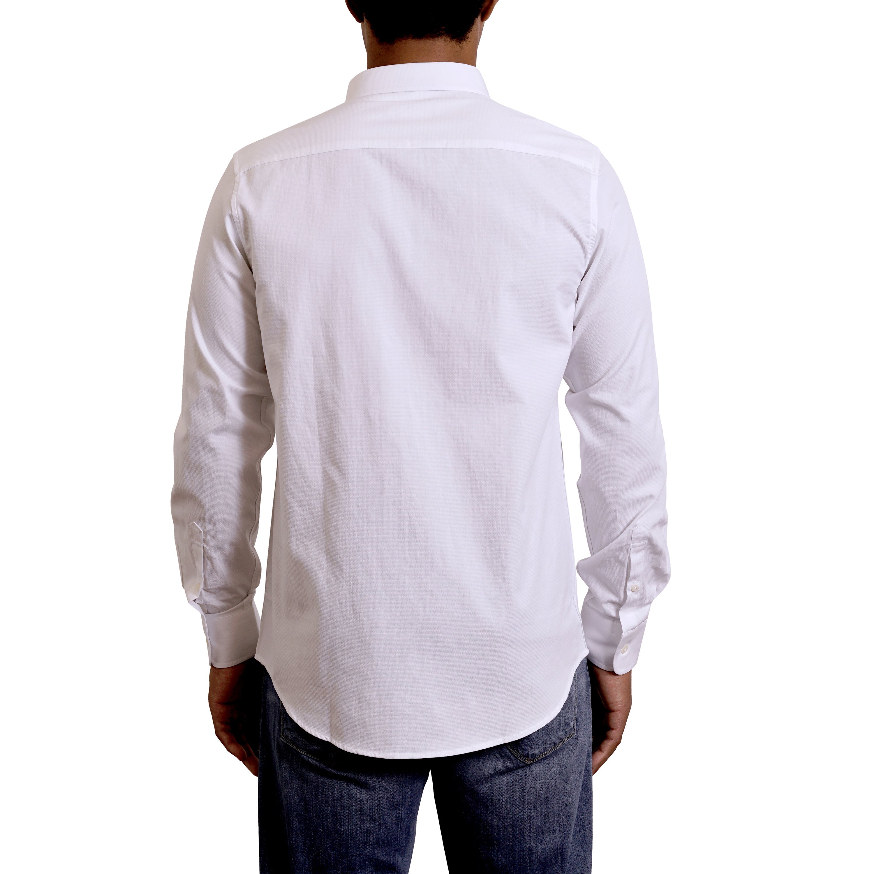 ORGANIC COTTON WHITE WOVEN LONG SLEEVE BUTTON UP SHIRT Hyden Yoo ORGANIC COTTON WHITE WOVEN LONG SLEEVE BUTTON UP SHIRT Hyden Yoo