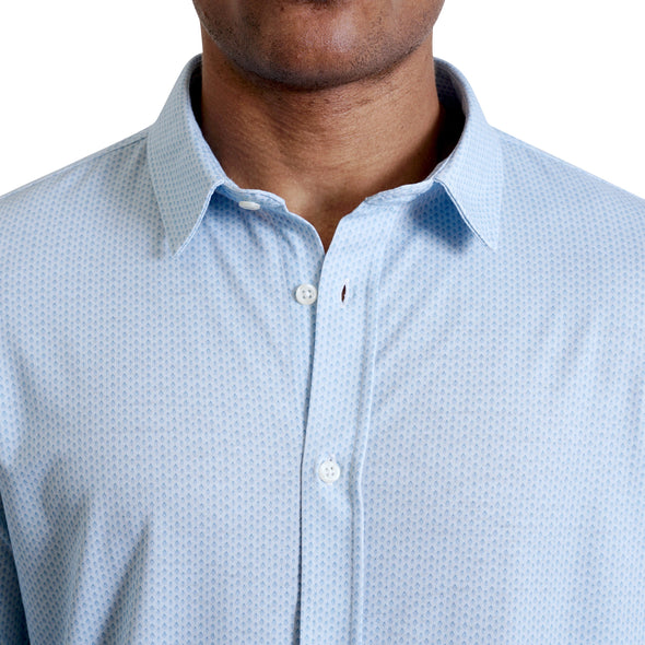 BROOKS BLUE GEOMETRIC KNIT POLY LONG SLEEVE BUTTON UP SHIRT