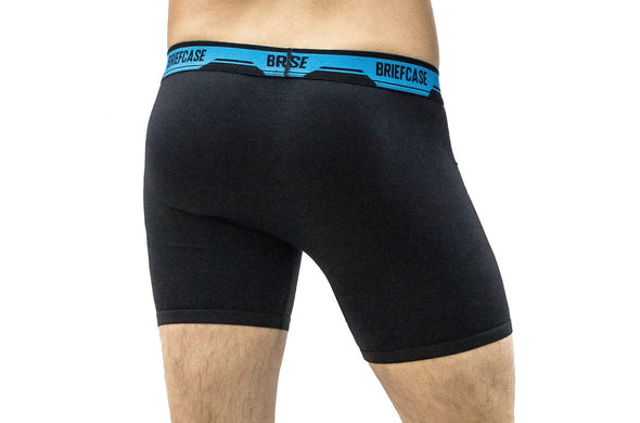 BRIEFCASE MEN'S SINGLE BOXER BRIEFS WITH INTERNAL POUCH - BLACK